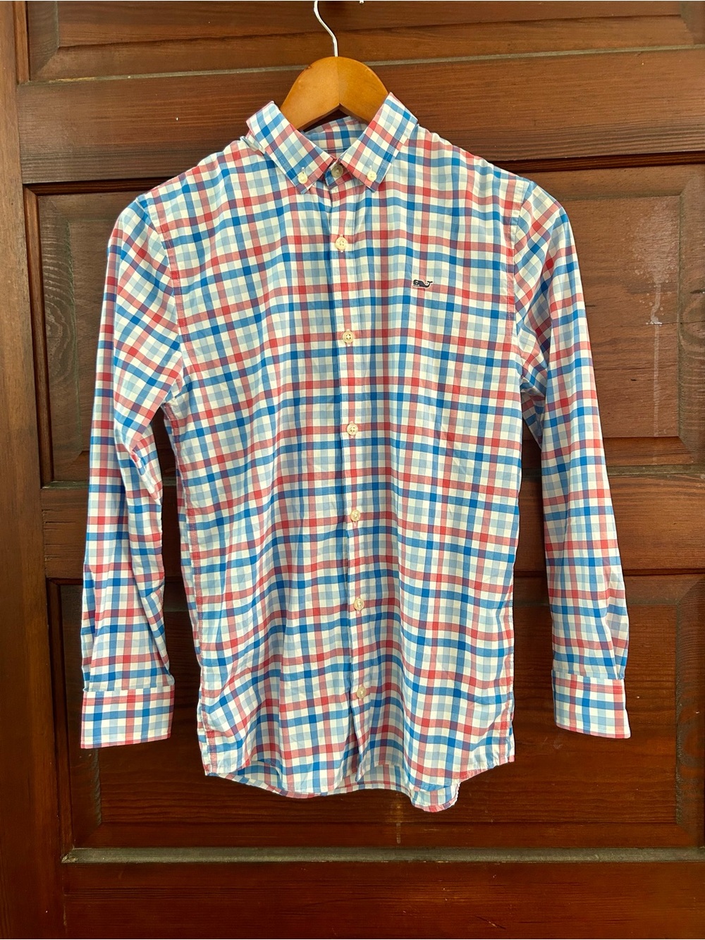 Vineyard Vines Performance Boys' Bermuda Pink & Blue Check Poplin Shirt - Picture 2 of 9
